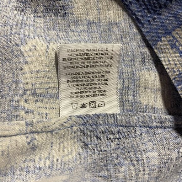 Nat Nast Shirt Men M Blue Geo Tribal Tiki Hawaiian Camp Button Up Silk Cotton - Picture 9 of 11